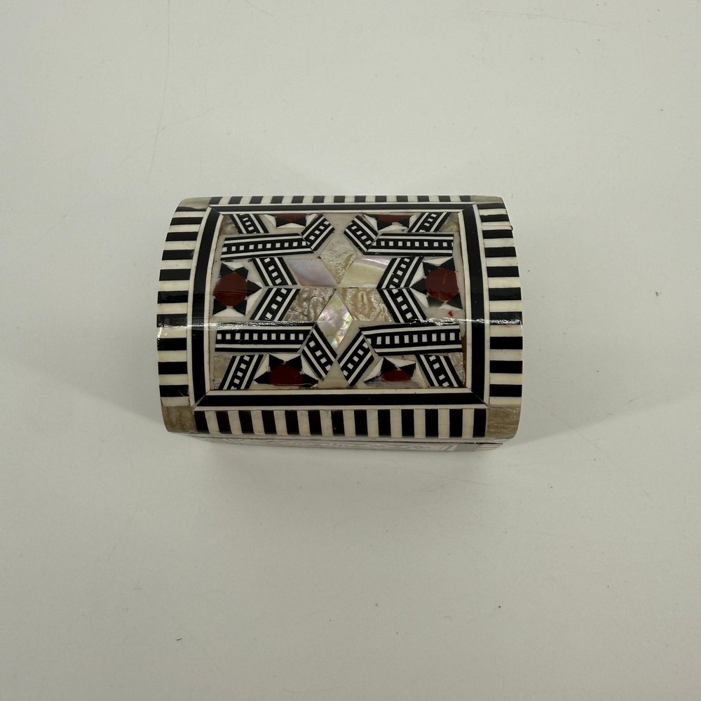 Unbranded Trinket Box Small Brown Bone Inlay Mother of Pearl Mosaic Wood‎